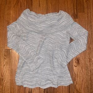 NIC+ZOE Gray Boat Neck Open Weave Chevron Sweater Women’s Size Small